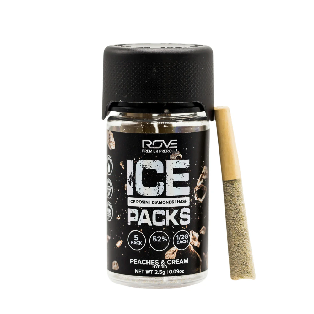 ROVE - 2.5g Peaches & Cream Ice Pack Rosin, Diamond & Hash Infused Pre-Roll Pack (.5g - 5 pack) - ROVE Main Image