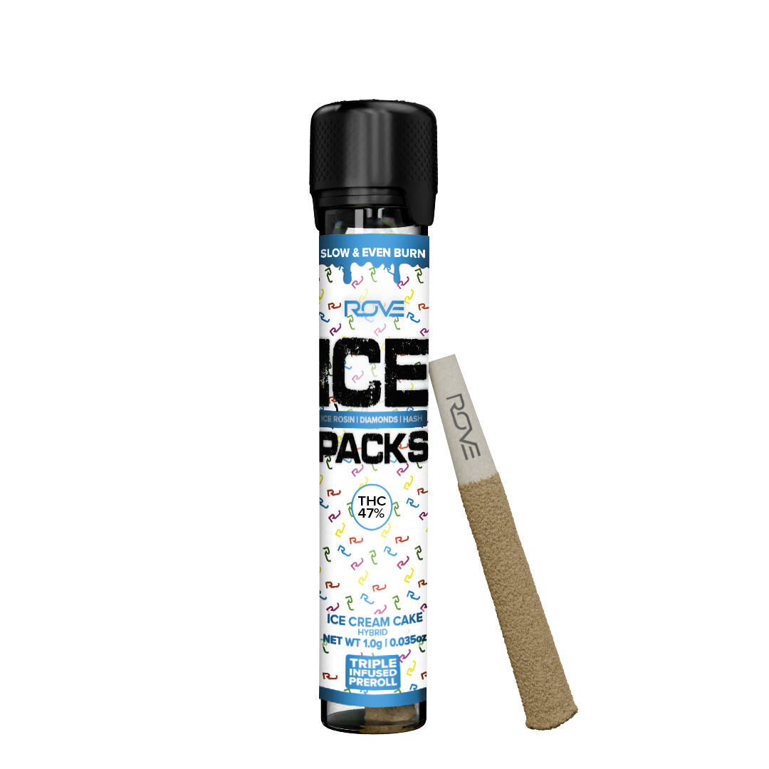 1g Ice Cream Cake Ice Pack Rosin, Diamond & Hash Infused Pre-Roll - Rove picture