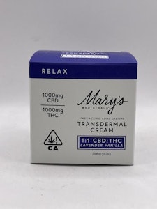 MARY'S MEDICINALS - 1:1 CBD:THC 2000mg Vanilla Lavender Transdermal Cream - Mary's Medicinal
