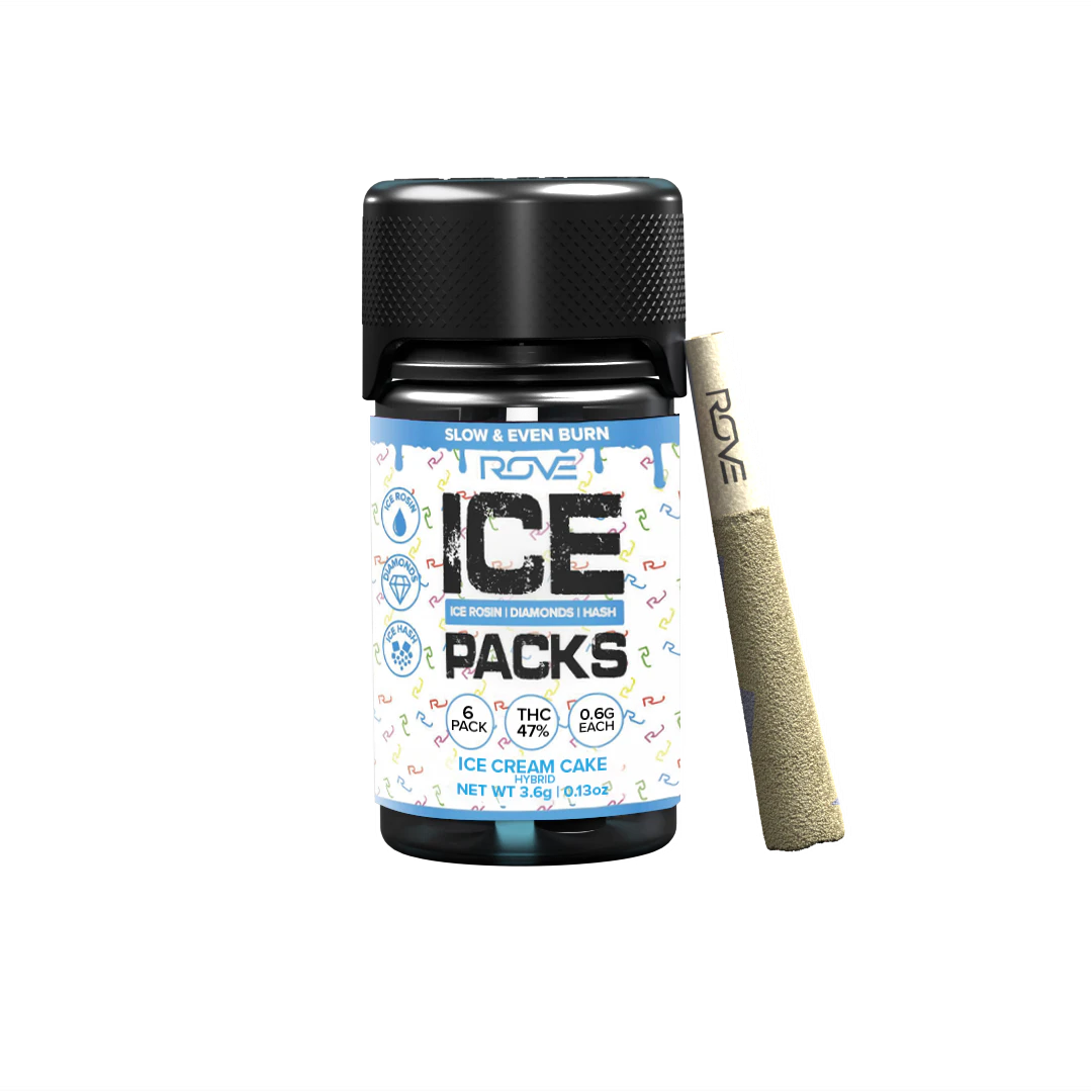 ROVE - 3.6g Ice Cream Cake Ice Pack Rosin, Diamond & Hash Infused Pre-Roll Pack (.6g - 6 pack) - Rove Main Image