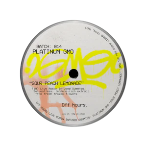 OFF HOURS - Off Hours - Platinum GMO “Sour Peach Lemonade” - Live Rosin - 100mg - 10mg x 10ct - Edibles