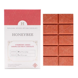 HONEYBEE - HONEYBEE - STRAWBERRY CRUNCH CARAMELIZED WHITE CHOCOLATE BAR 100MG
