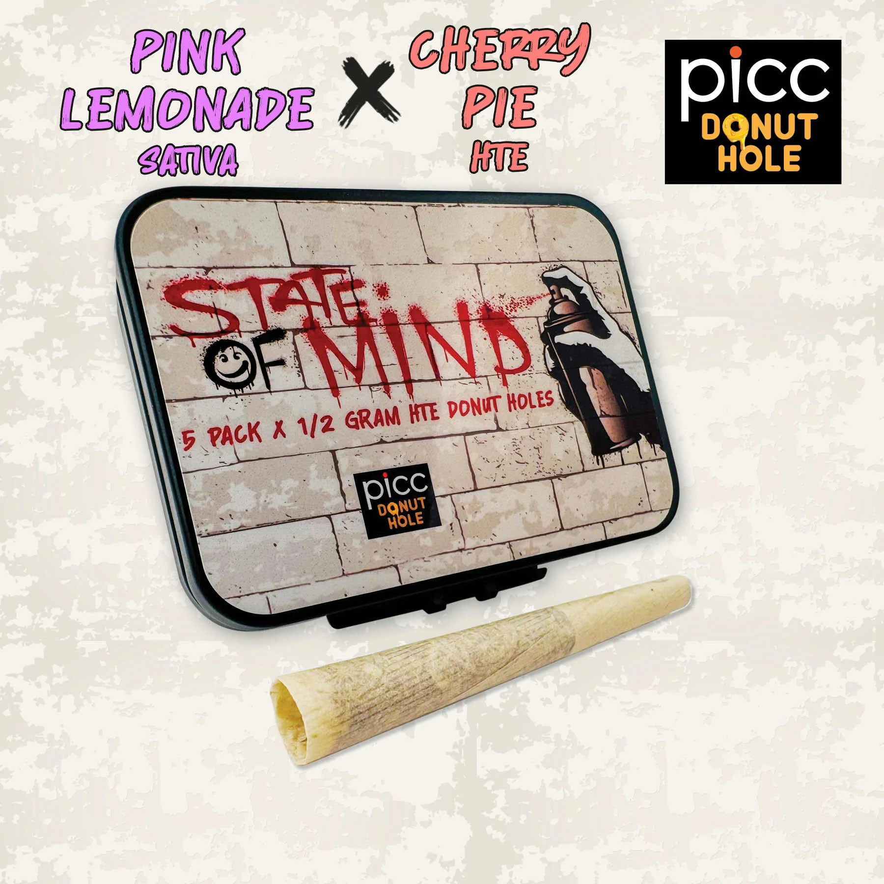 PICC - Picc x STATE OF MIND | Pink Lemonade x Cherry Pie HTE Donut Hole | Infused Pre-Roll 5 Pack | 2.5g Main Image
