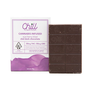 Chill Chocolates - 100mg 1:1 CBD:THC Chill Acai Berry Blast Dark Chocolate Bar