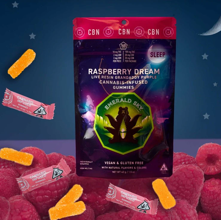 Emerald Sky - [Emerald Sky] CBN Gummies - 100mg - 10:2:2 Raspberry Dream (I)  Main Image