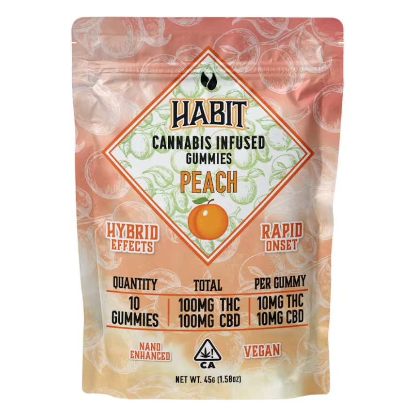Habit - PEACH 1:1 CBD GUMMIES 100MG - HABIT Main Image