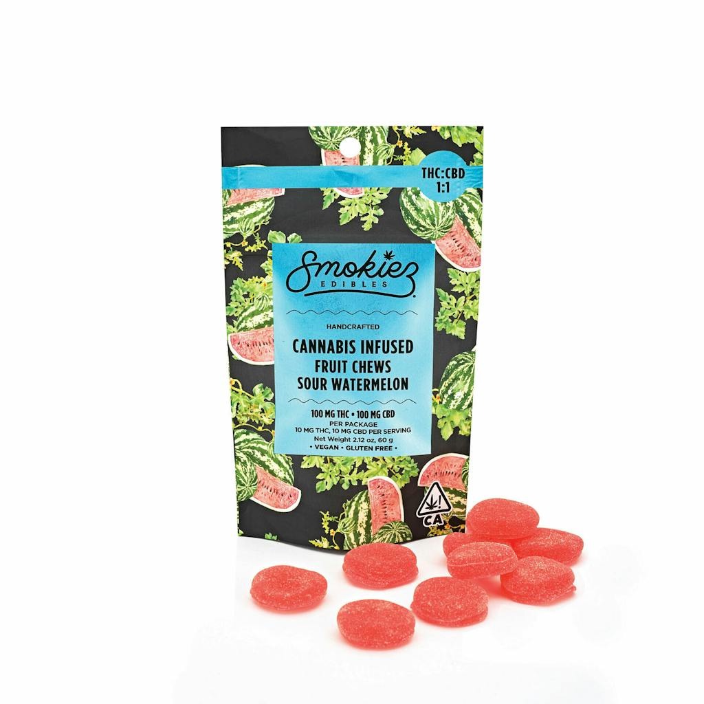 Smokiez Sour Watermelon 1:1 / THC:CBD Fruit Chews 100mg