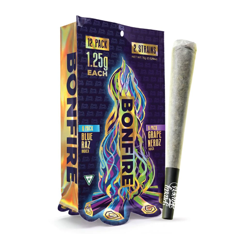Bonfire - Indica 2-Strain (Blue Raz & Grape Nerdz) Bonfire 12pk Infused Prerolls (15g total/1.25g each) - PARTY FAVORS (BONFIRE) Main Image