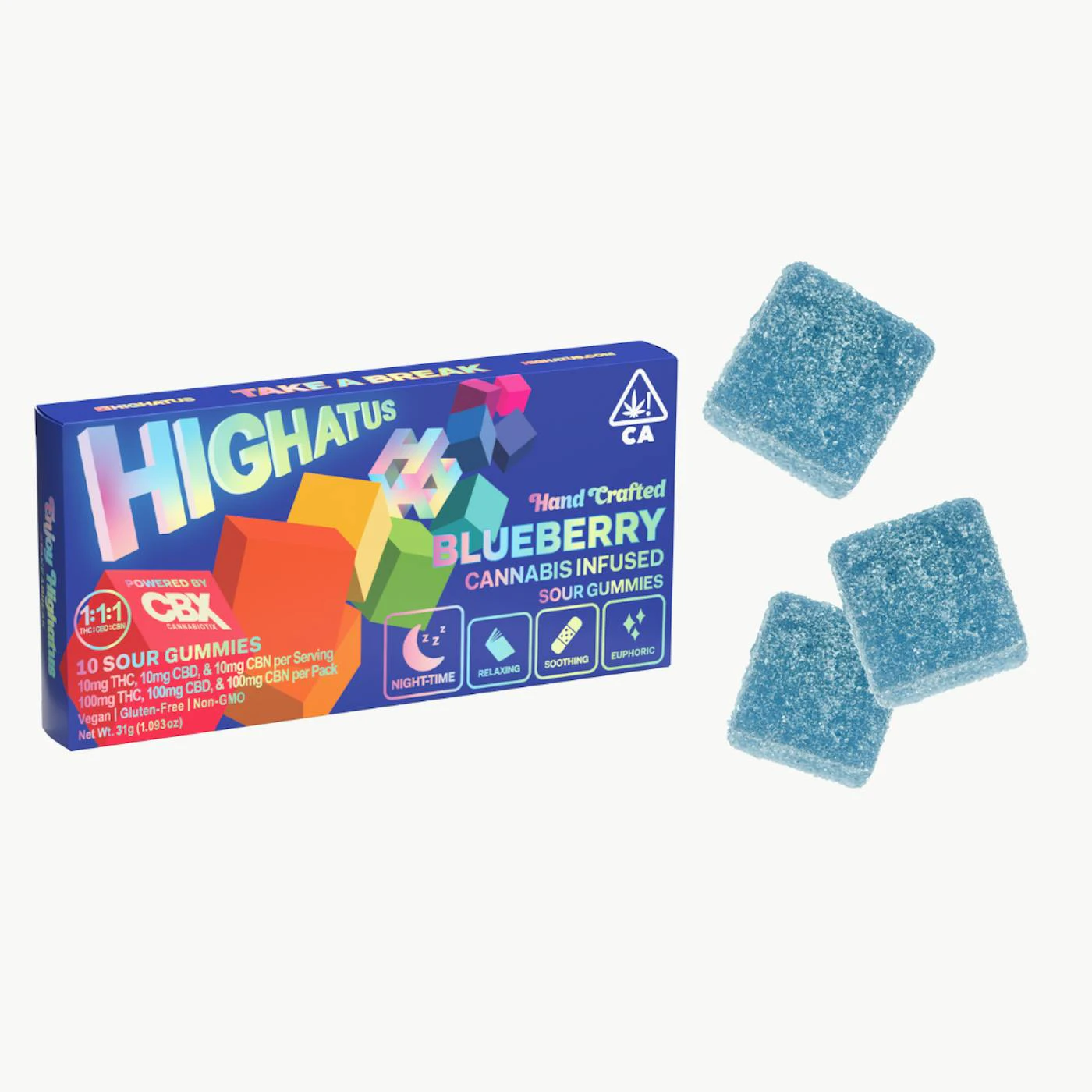 Highatus - Highatus - Edibles - Blueberry - THC:CBD:CBN 1:1:1 - 100mg - 10 Pack Main Image