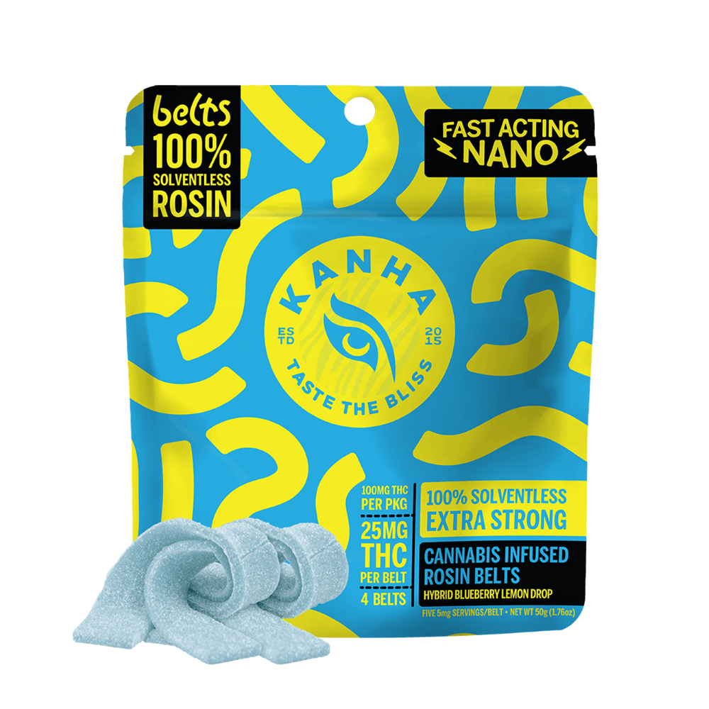 100mg Blueberry Lemon Drop Rosin Belts (25mg - 4 pack) - Kanha picture