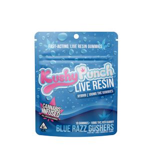 KUSHY PUNCH - 100mg Hybrid Blue Razz Gushers Live Resin Gummies (10mg - 10 pack) - Kushy Punch