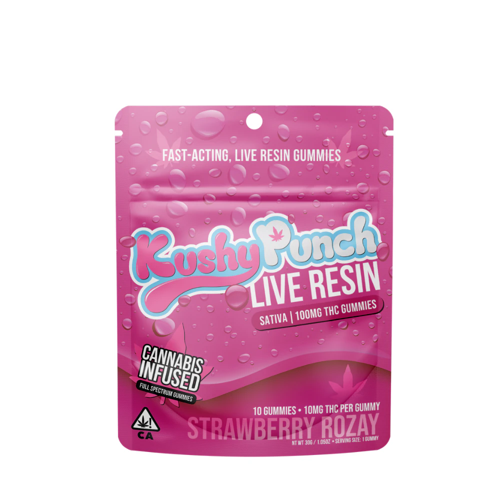 Kushy Punch - 100mg Sativa Strawberry Rosay Live Resin Gummies (10mg - 10 pack) - Kushy Punch Main Image