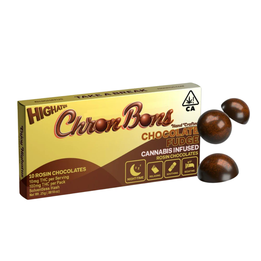 Highatus - 100mg THC Chocolate Fudge Rosin Infused ChronBons (10mg - 10 pack) - Highatus Main Image