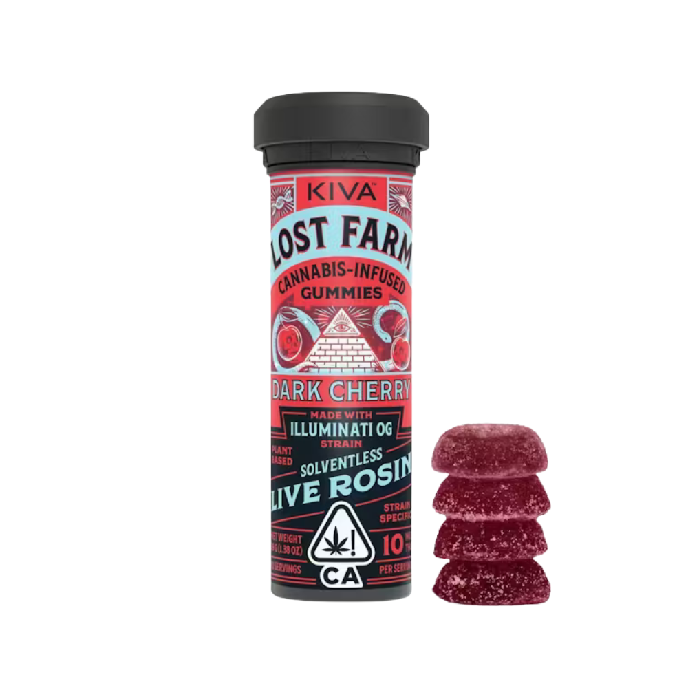 100mg THC Dark Cherry Illuminate OG Live Rosin Gummies (10mg - 10 pack) - Lost Farm picture