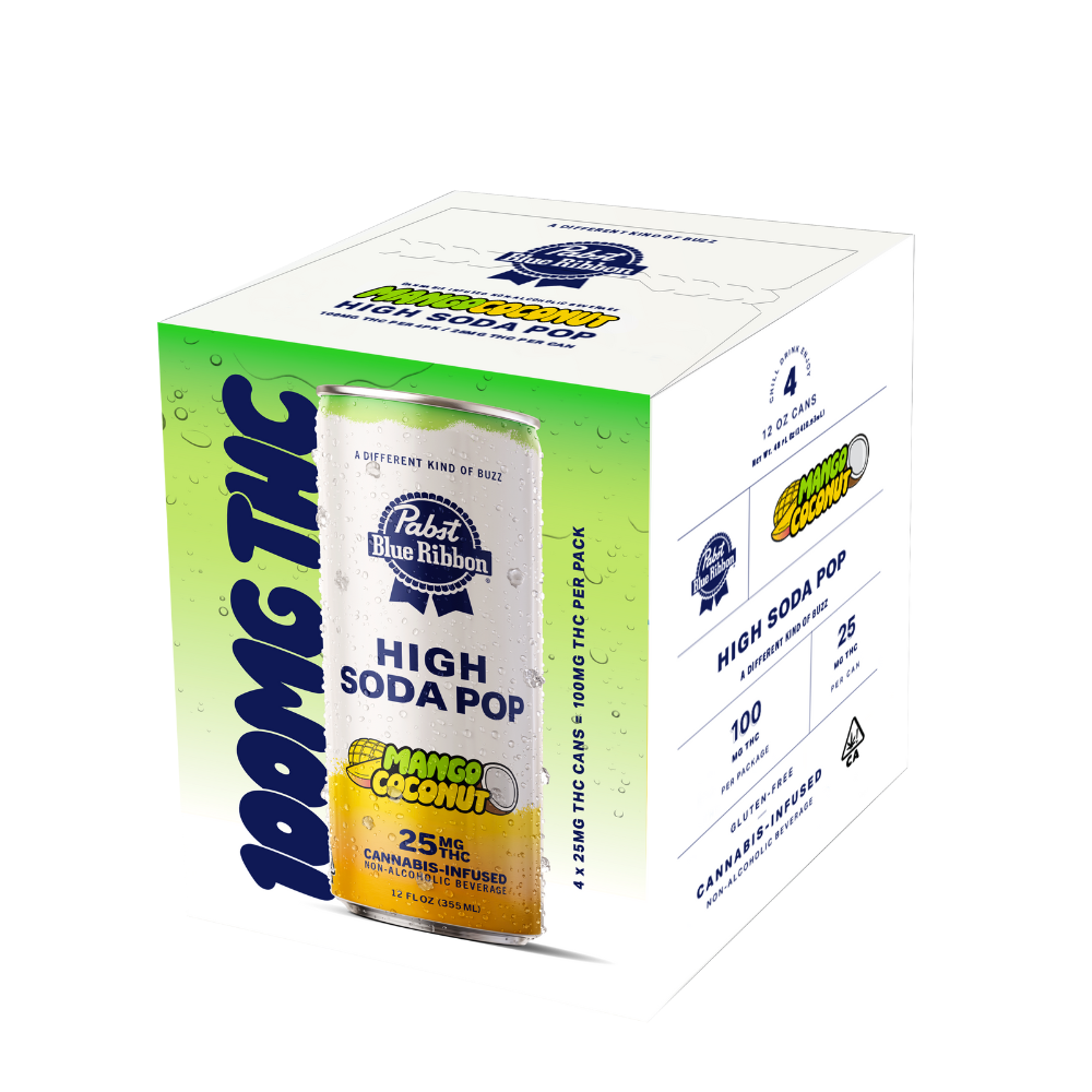 100mg THC Mango Coconut Soda (25mg - 4 Pack) - Pabst picture