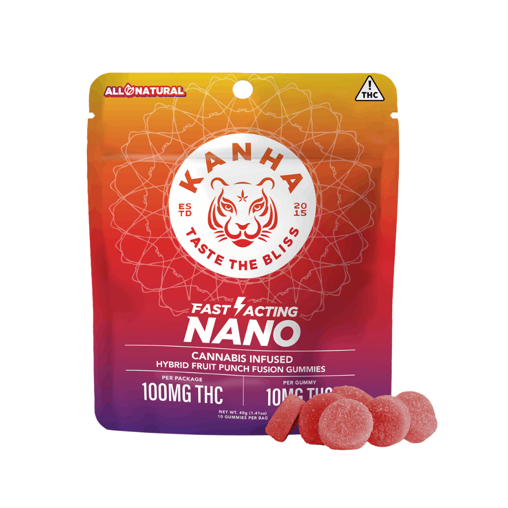 100mg THC NANO Hybrid Fruit Punch Fusion Gummies (10mg - 10 pack) - Kanha picture