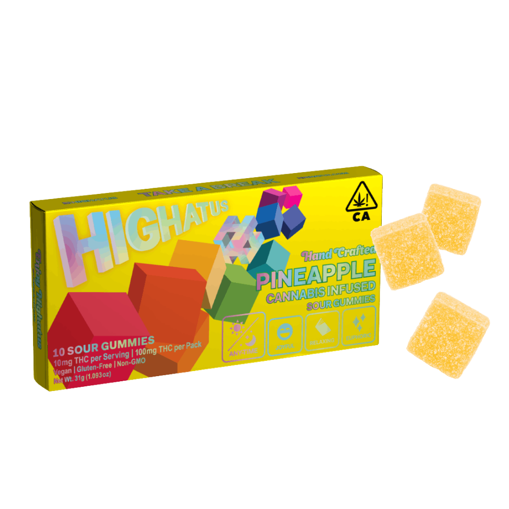 100mg THC Pineapple Sour Gummies (10mg - 10 pack) - Highatus picture