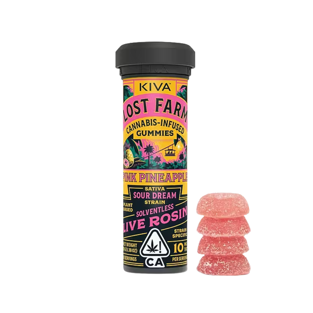 100mg THC Pink Pineapple Sour Dream Live Rosin Gummies (10mg - 10 pack) - Lost Farm picture