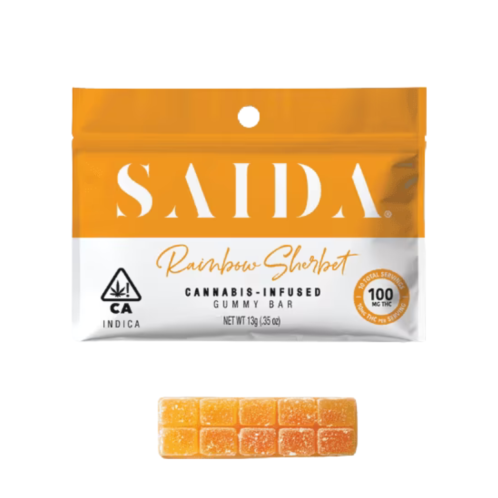 100mg THC Rainbow Sherbet Gummy Bar (10mg - 10 pack) - Saida picture