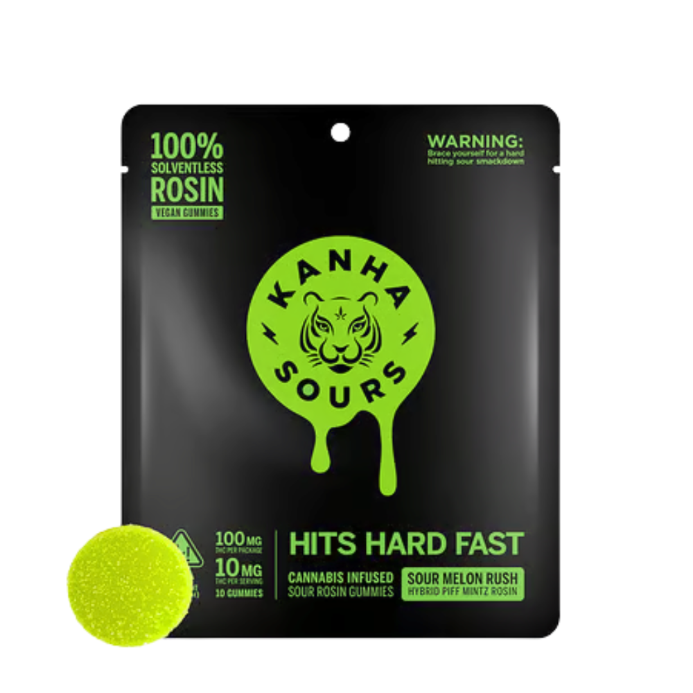 100mg THC Vegan Nano Sour Melon Rush Rosin Gummies (10mg - 10 pack) - Kanha picture