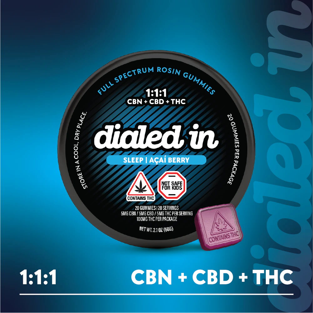 Dialed In Gummies - Açai Berry 1:1:1 THC:CBD:CBN - 100mg Rosin - Dialed In Gummies Main Image
