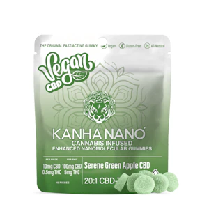 Kanha Edibles - 105mg 20:1 CBD:THC NANO Vegan Serene Green Apple Gummies (10mg CBD, .5mg THC - 10 pack) - Kanha