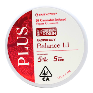 PLUS PRODUCTS - Plus - Balance - Raspberry - 1:1 THC/CBD - Gummies - 20pk - 100mg