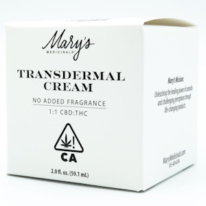 Mary's Medicinals  - 1:1 CBD:THC 2oz Transdermal Cream No Fragrance Added - Mary's Medicinals