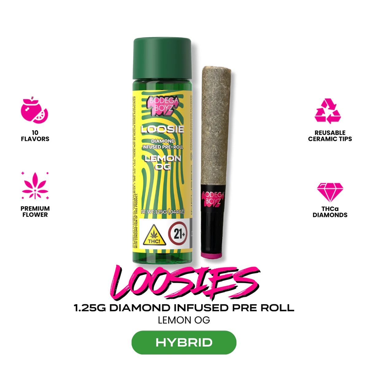 Bodega Boyz - Bodega Boyz | Lemon OG | Loosies Diamond Infused Preroll | 1.25g | 1 Ceramic Pre-Roll | Hybrid Main Image