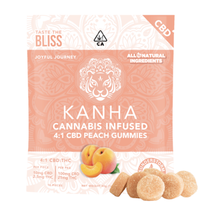 Kanha Edibles - 125mg 4:1 CBD Peach Gummies (10mg CBD, 2.5mg THC) (10mg - 10 pack) - Kanha