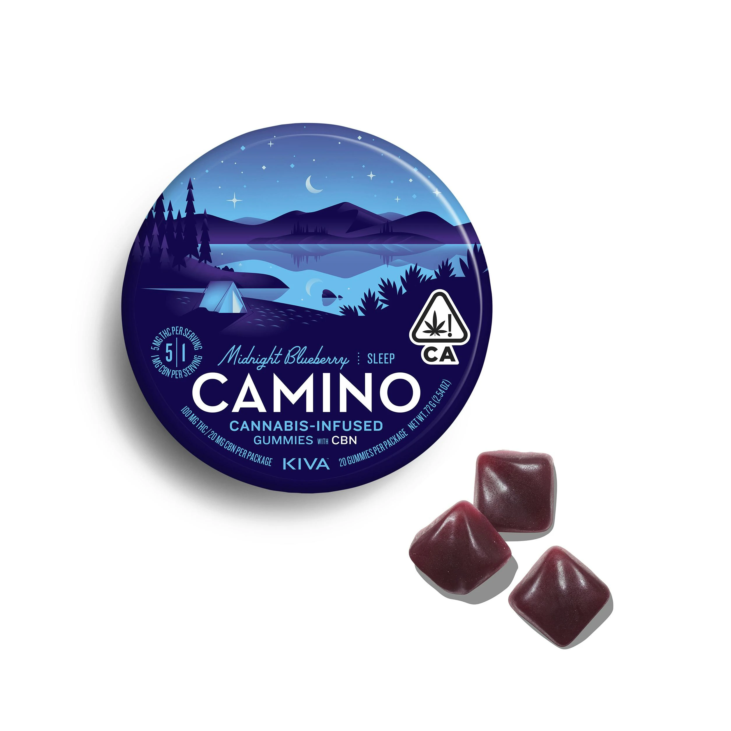 Kiva Confections - Camino Midnight Blueberry "Sleep" CBN 100mg Gummies Main Image