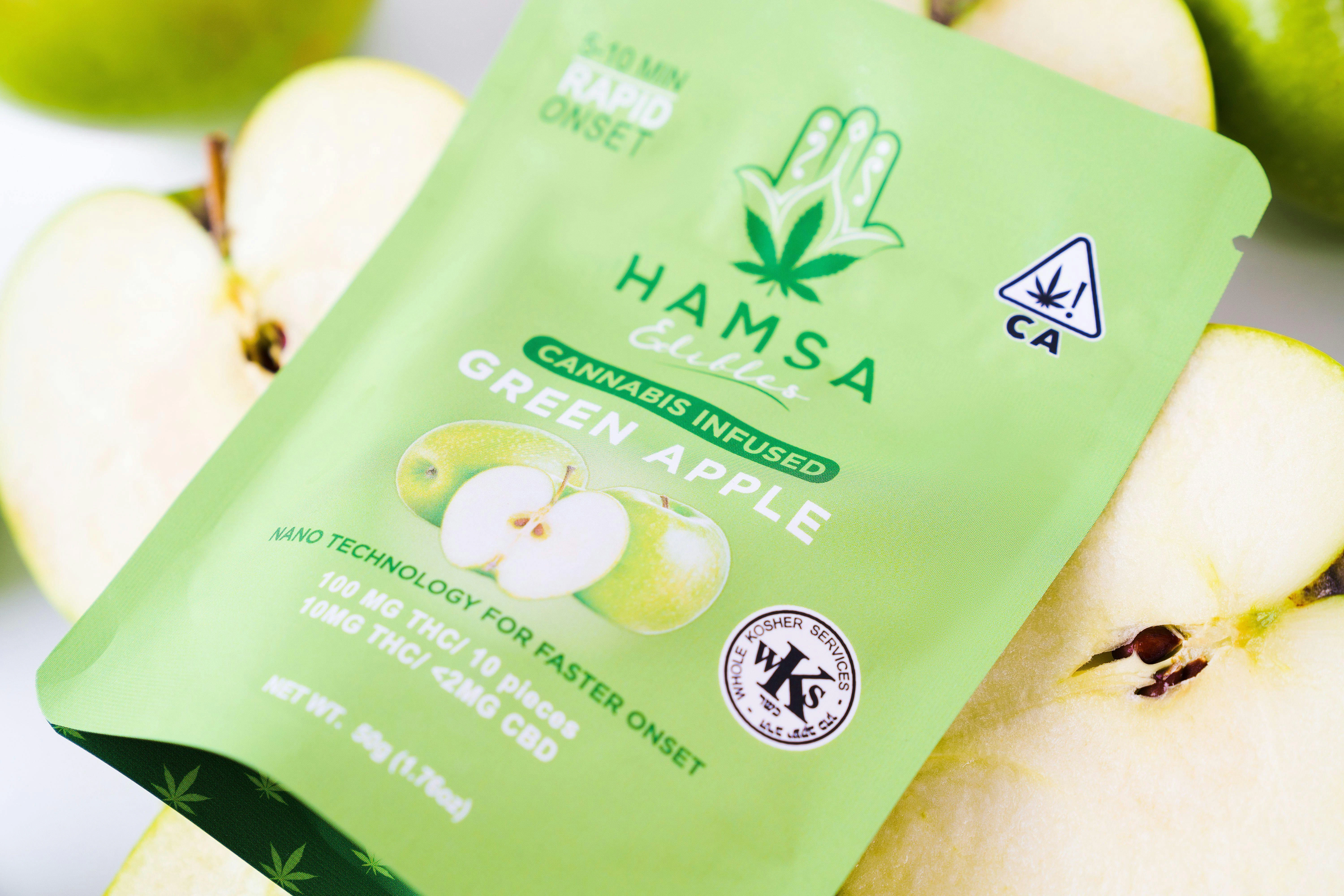 Hamsa Edibles - Hamsa | Green Apple | 100mg THC Certified Kosher Nano Gummies Main Image