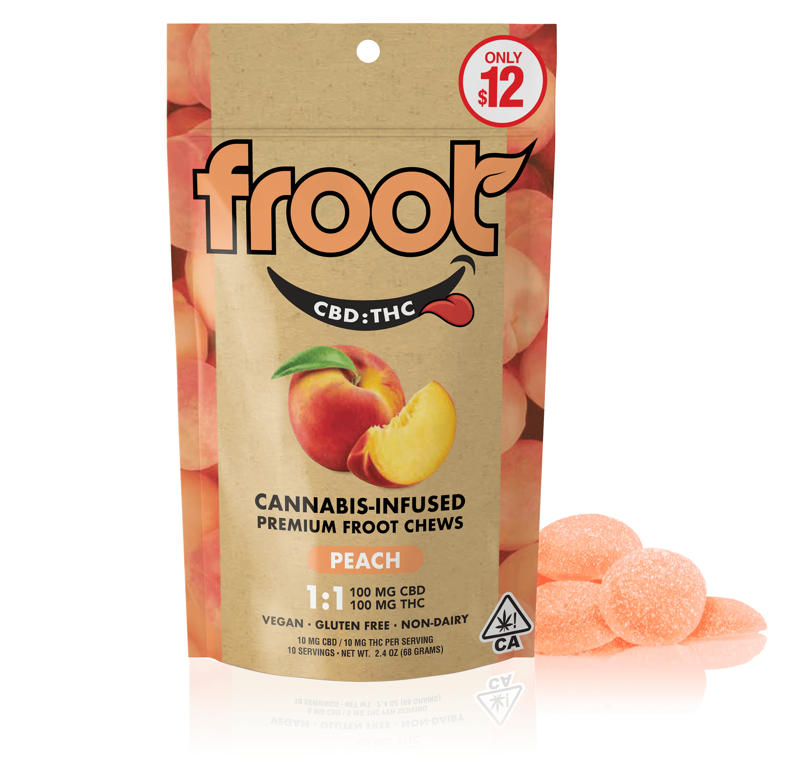 Froot - Peach 1:1 CBD:THC Gummies | 100mg CBD: 100mg THC Main Image