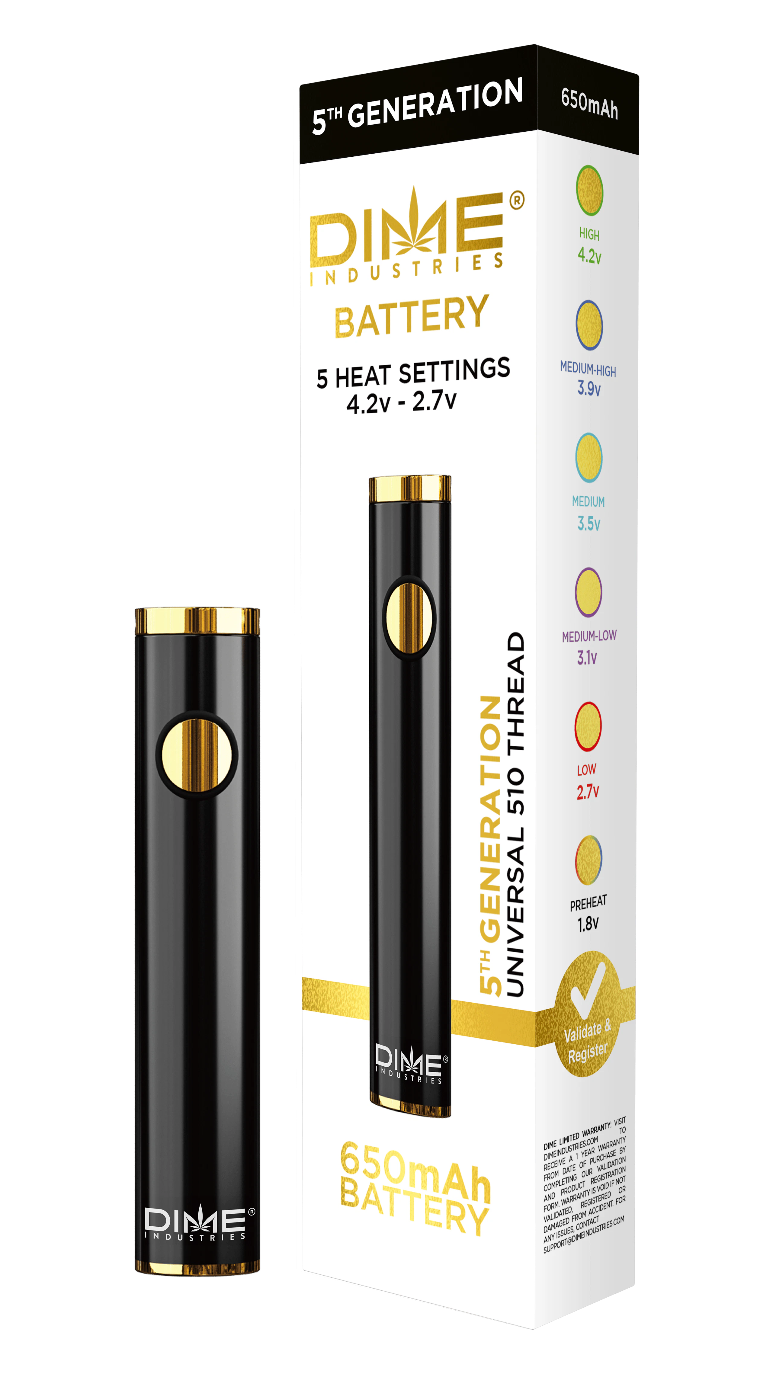 Dime Industries - Black - Dime Industries 5th Generation 510 Thread Battery Main Image