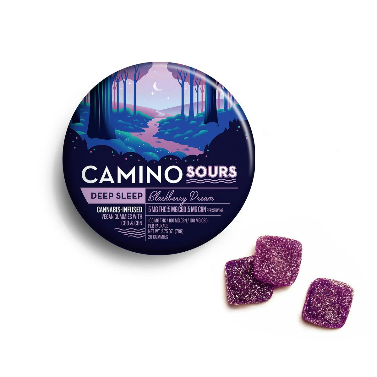 Kiva Confections - Camino Sours Blackberry THC:CBD:CBN 1:1:1 Gummies 100mg Main Image