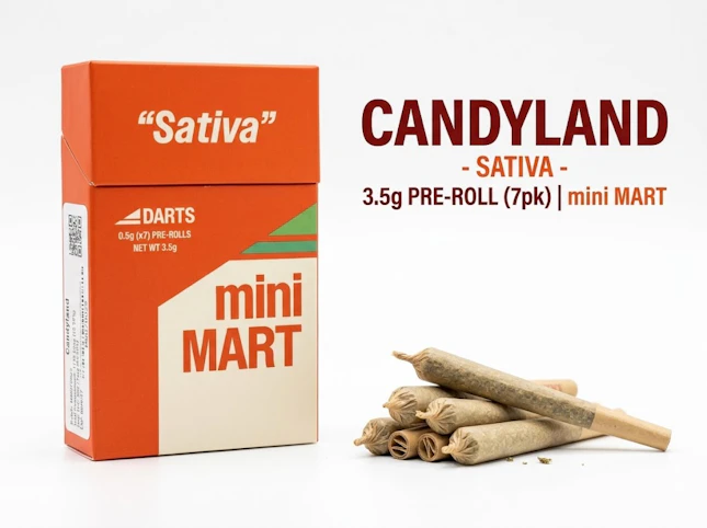 Mini Mart - Candyland -Sativa- 28.23% THC | 3.5g Pre-Roll (7pk) | mini MART -m8 front