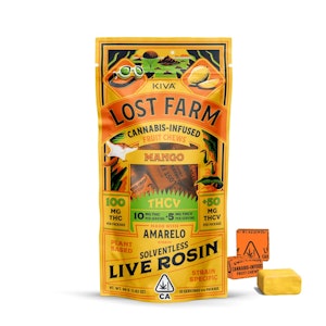 LOST FARM - Mango Amarelo - (Live Resin Infused) Fruit Chews - 2:1 (THC:THCV) 100mg (S) - Lost Farms