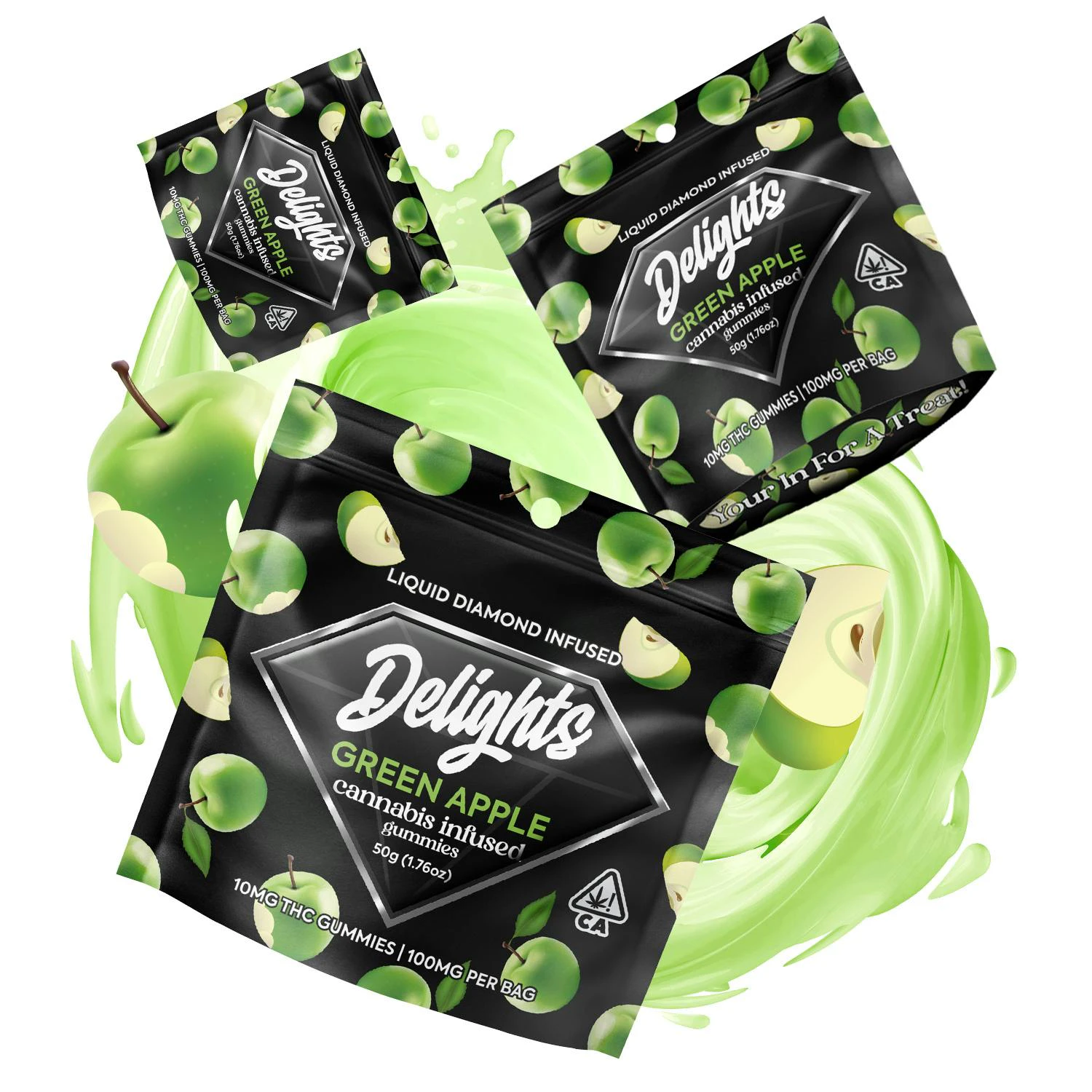 Delights Gummies - Green Apple Delights - 100mg Liquid Diamond Infused Gummies (Delights) Main Image
