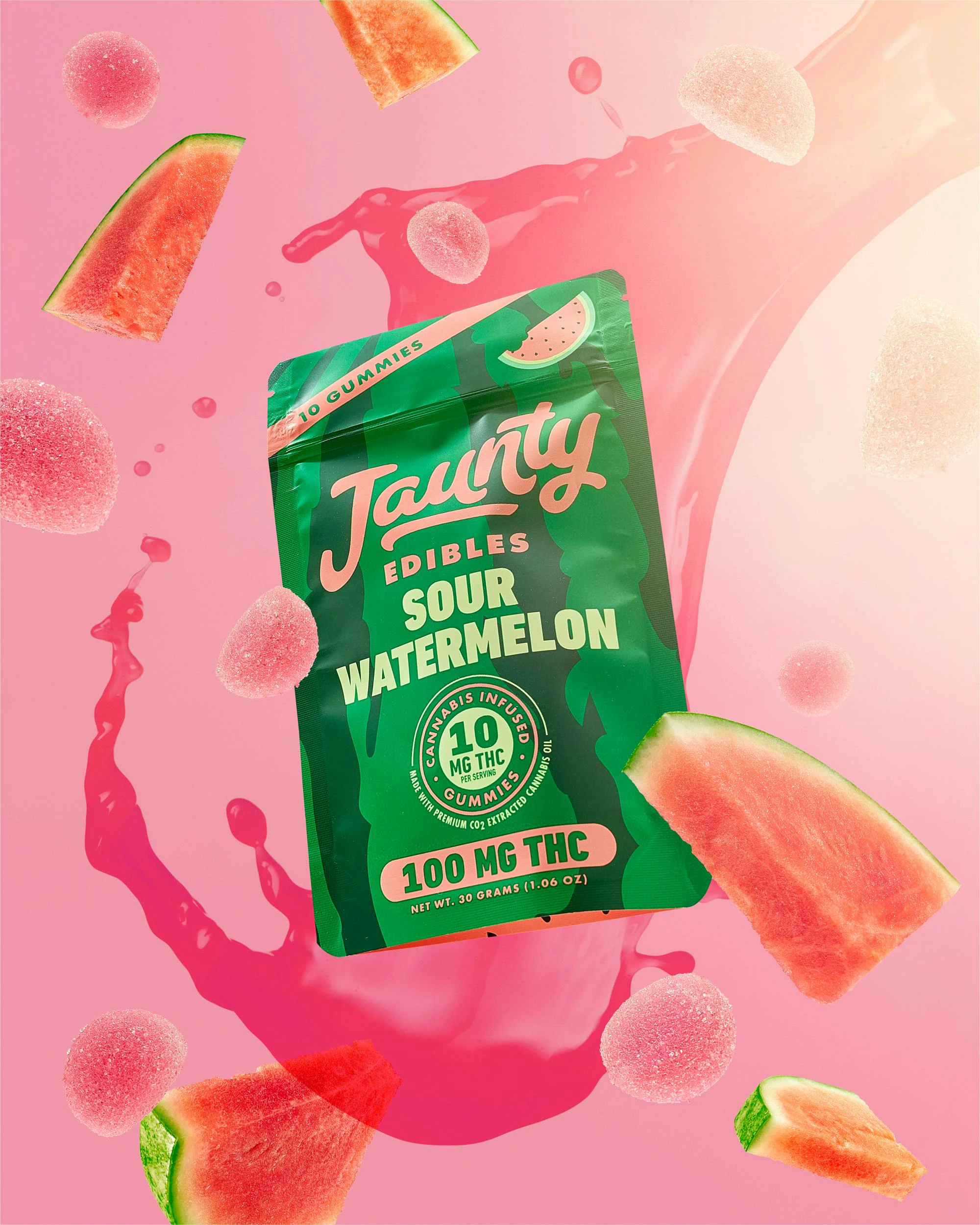 Jaunty - Jaunty Sour Watermelon Gummies 100mg- 10pk | E33 Main Image