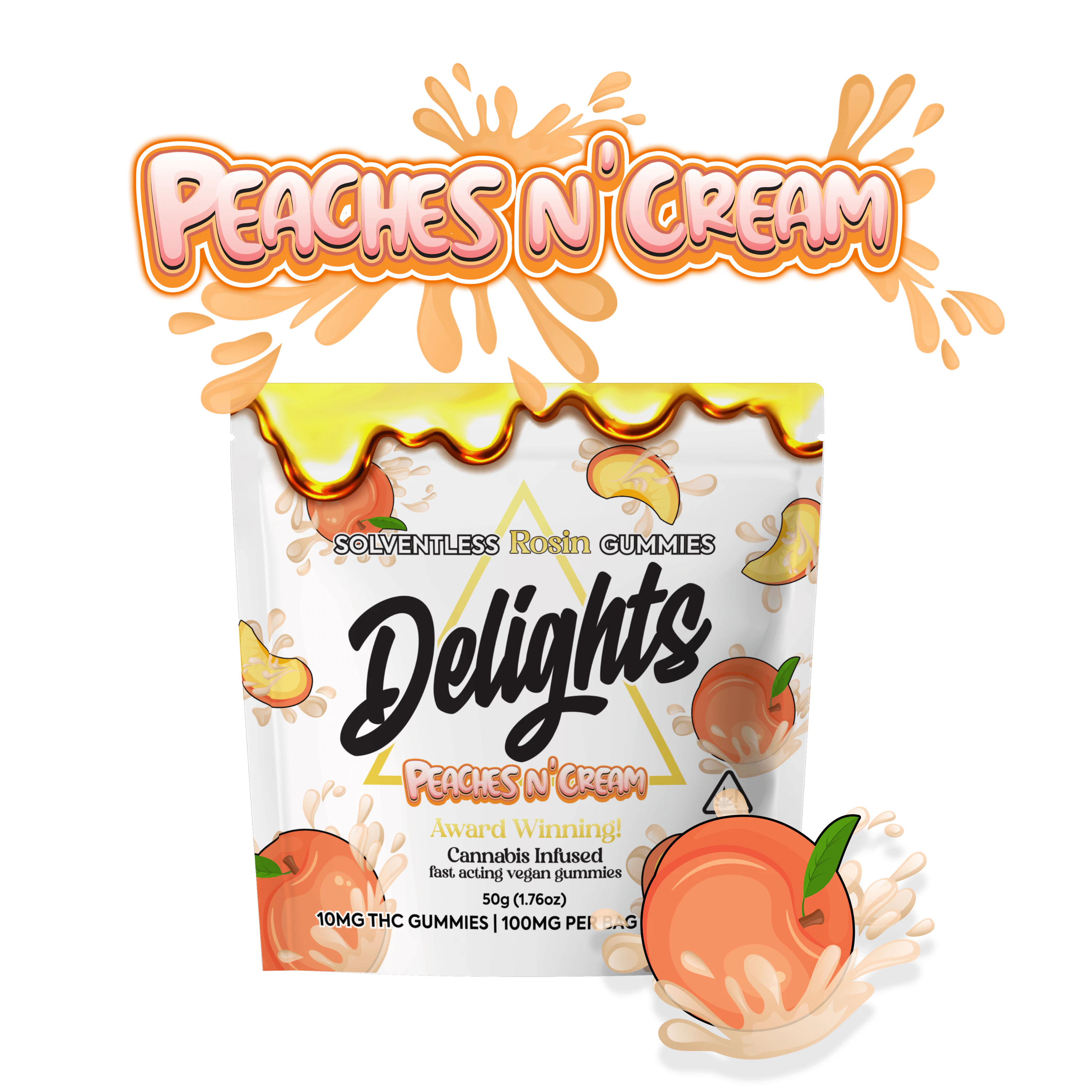 Delights Gummies - Delights | Peaches N Cream | Rosin Infused Gummies Main Image