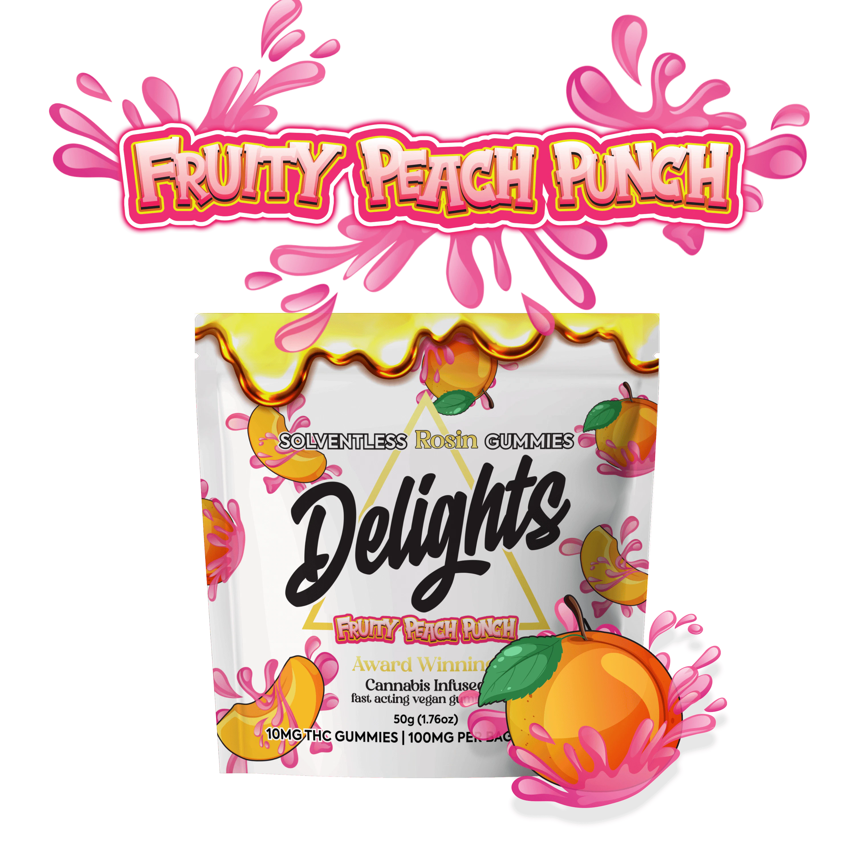 Delights Gummies - Delights | Fruity Peach Punch | Rosin Infused Gummies | 100mg Main Image