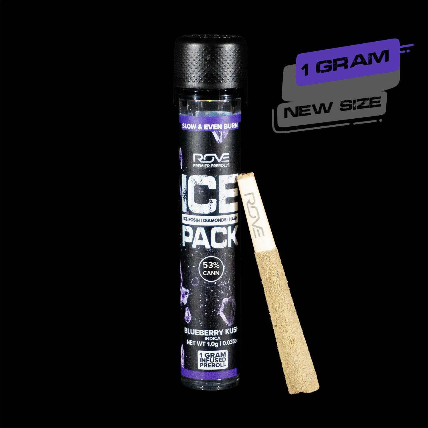 Blueberry Kush -Indica- Triple-Infused Ice Packs {Rosin, Hash and Diamonds} 1g (Pre-Roll)  |  Rove     -l10