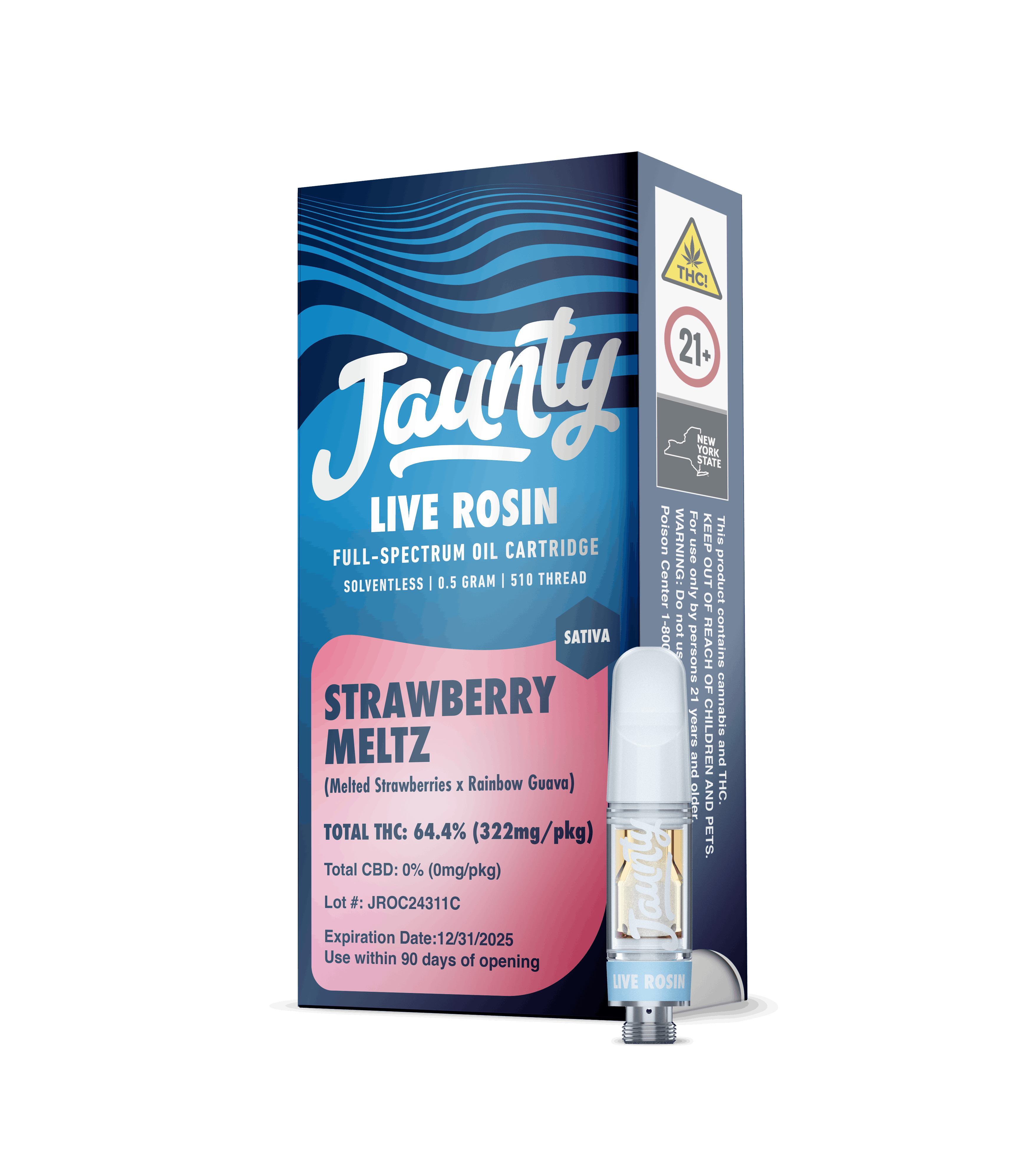 Strawberry Meltz -Sativa- 0.5g Live Rosin Full Spectrum Oil (Cartridge) |  Jaunty  -j1 BACK