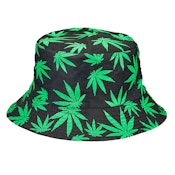 Green Hemp Leaf | Bucket Hat | Black