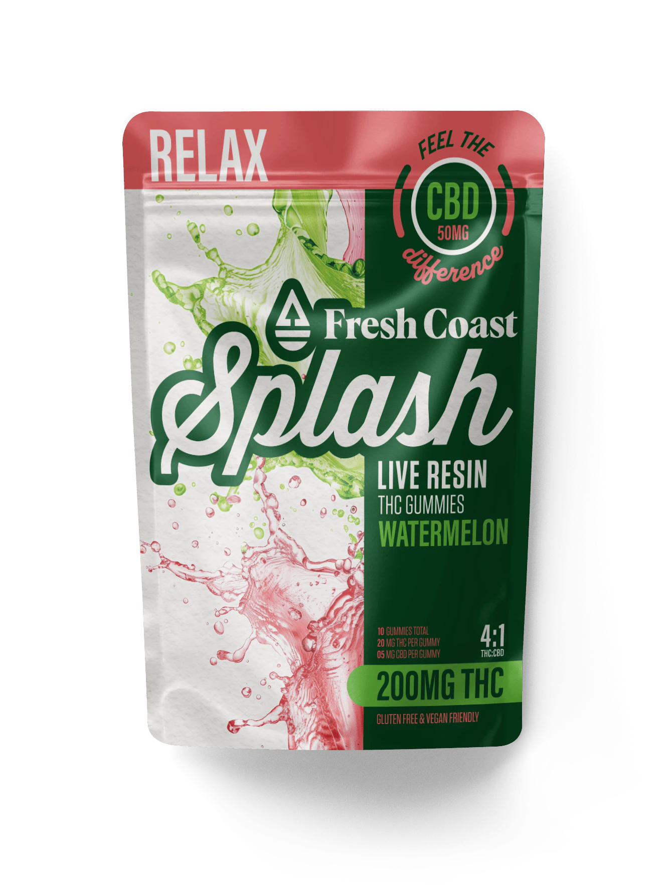 FRESH COAST - Watermelon | Splash Live Resin Gummies | Hybrid | 200mg THC:50mg CBD Main Image