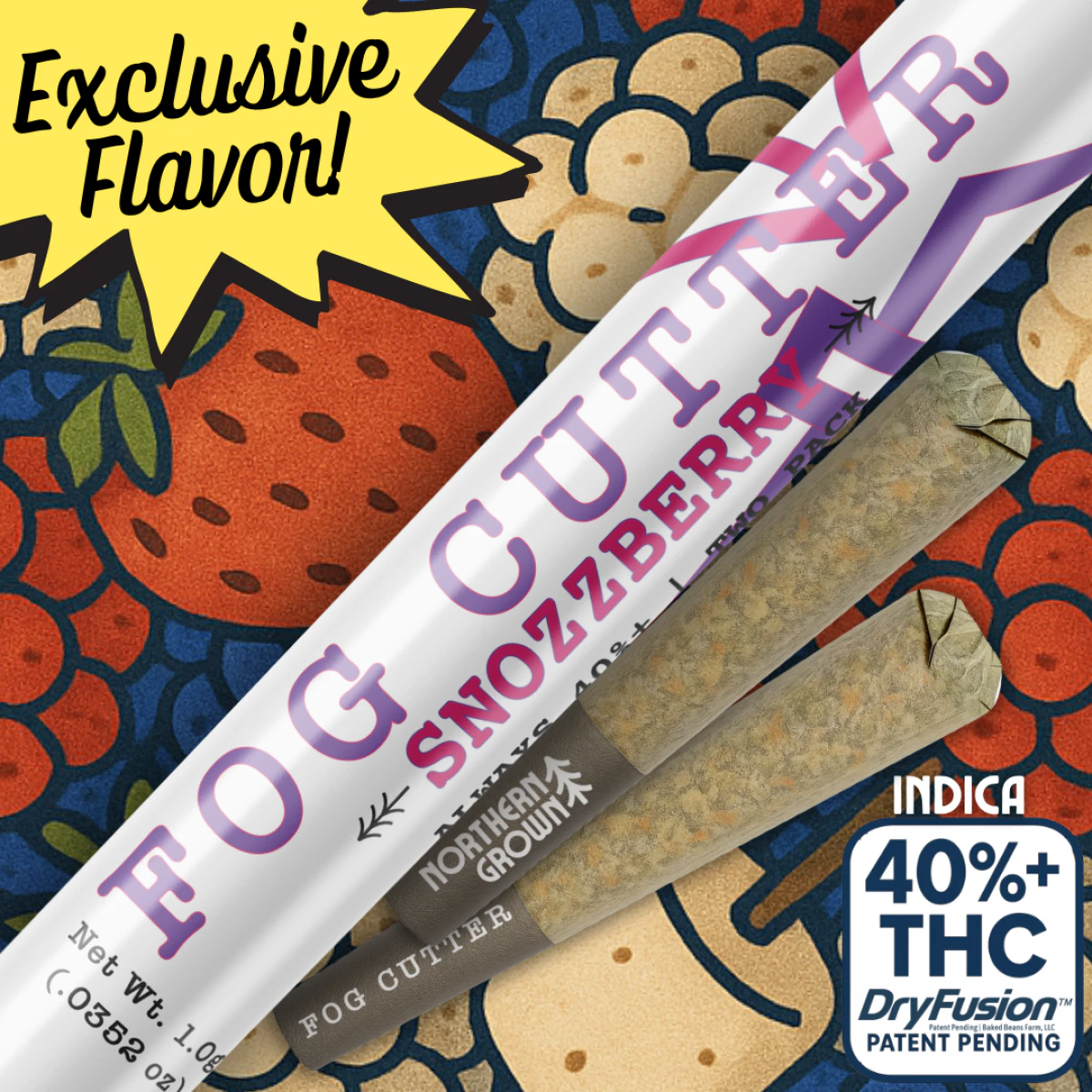 Cannabis Cured - Fogg Cutter | Snozzberry | 0.5g Pre-Roll | 2-Pack | 1g Total | Resin Infused | [I] Main Image
