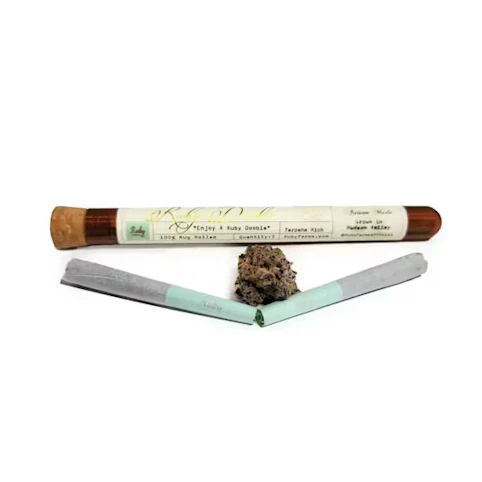 Ruby Farms - Biscotti Jealousy -Hybrid- 44% THC | 2 x 0.5g Hash Infused (1g Pre-Roll) | Ruby Farms   -q8 front