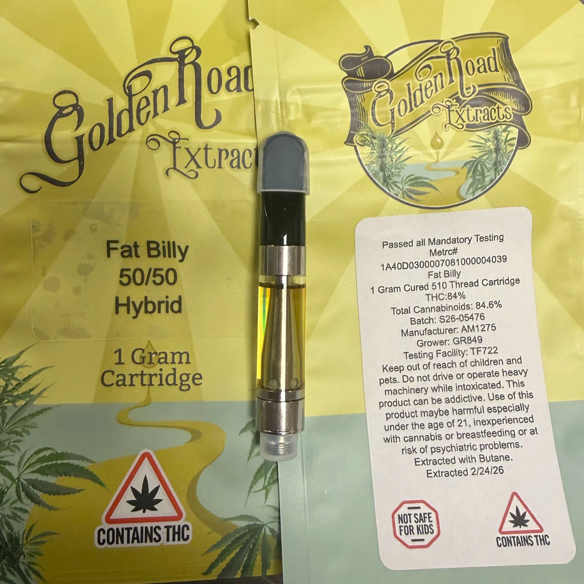 Golden road extracts - 1g Cart | Fat Billy | Cured Resin Main Image