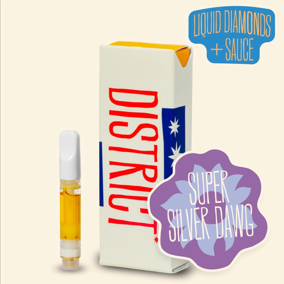 District Cannabis - Cart 1g - Live Resin - Super Silver Dawg - Sativa - Liquid Diamonds and Sauce Cartridge Main Image
