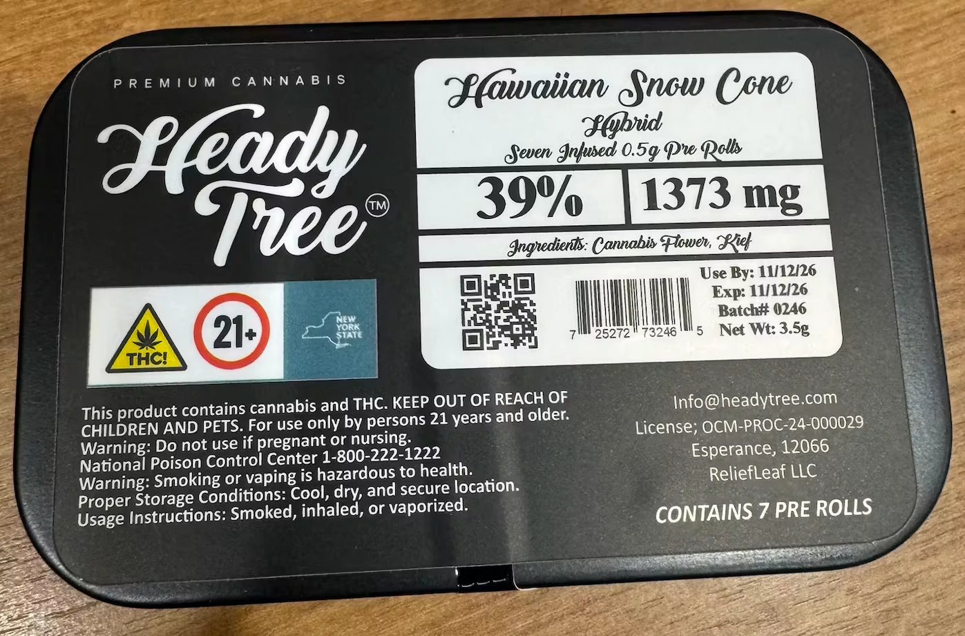 Heady Tree - Hawaiian Snow Cone - 0.5g Kief Infused Preroll 7pk Main Image
